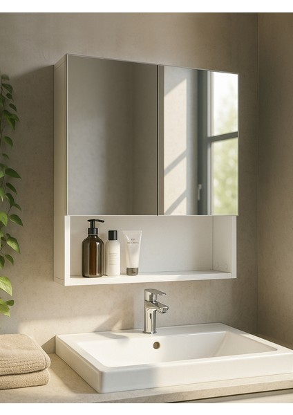 Trama Aynalı Banyo Üst Dolabı 3 Raflı Çok Amaçlı Dolap Beyaz fiyatları