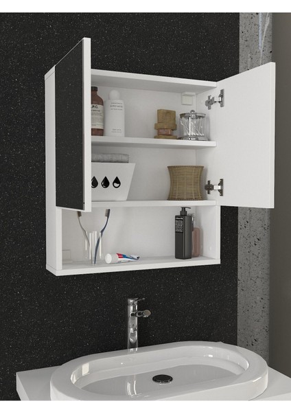 Trama Aynalı Banyo Üst Dolabı 3 Raflı Çok Amaçlı Dolap Beyaz fırsatları