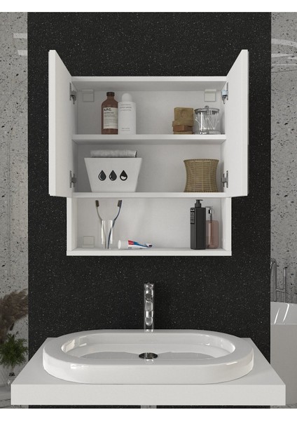 Trama Aynalı Banyo Üst Dolabı 3 Raflı Çok Amaçlı Dolap Beyaz indirimleri