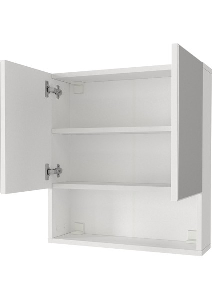 Trama Aynalı Banyo Üst Dolabı 3 Raflı Çok Amaçlı Dolap Beyaz