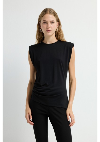 Kolsuz Büzgülü Bluz Siyah 11545833000