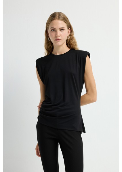Kolsuz Büzgülü Bluz Siyah 11545833000 fırsatları
