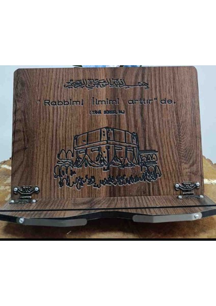 Kabe Görselli Ahşap Kitap Kuran Okuma Rahlesi Tablet Tutucu Stand