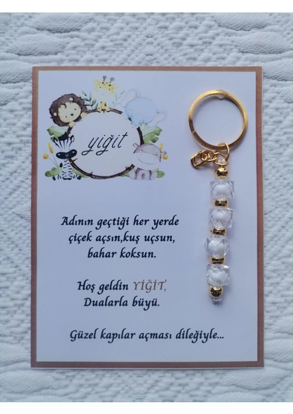 100 Adet Isme Özel Tasarım Beyaz Anahtarlık Hastane Yeni Doğan 40 Mevlidi Dağıtmalık Hediyelik