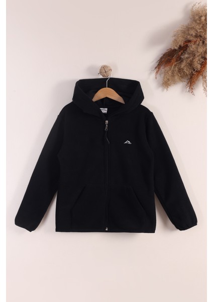 Lastik Manşetli Fermuarlı Kapüşonlu Çocuk Unisex Polar Ceket