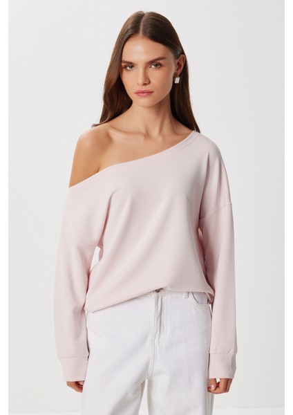 Açık Omuzlu Yumuşak Modal Sweatshirt LUB0252 Şeker Pembe fiyatları