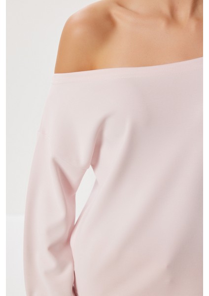 Açık Omuzlu Yumuşak Modal Sweatshirt LUB0252 Şeker Pembe fırsatları