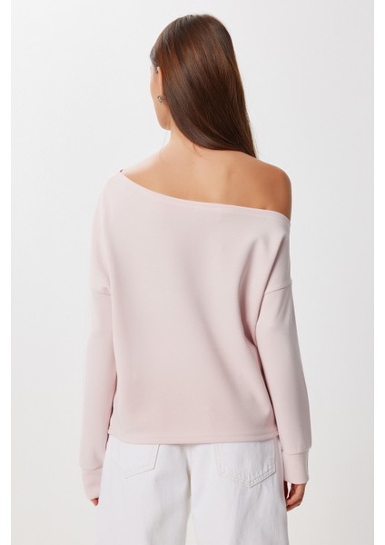 Açık Omuzlu Yumuşak Modal Sweatshirt LUB0252 Şeker Pembe indirimleri