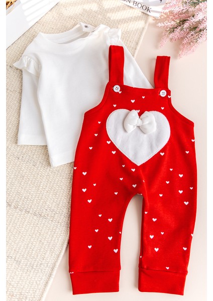 Kalp Desenli Fiyonklu Kız Bebek Tulum Salopet Takım fiyatları
