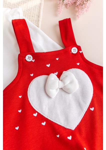 Kalp Desenli Fiyonklu Kız Bebek Tulum Salopet Takım modelleri