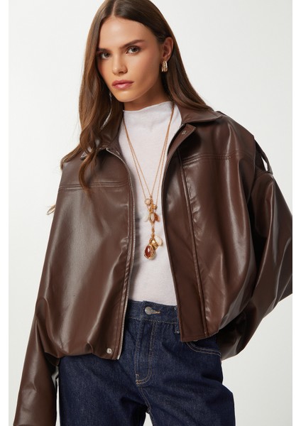Suni Deri Bomber Ceket LOH0012 Kahverengi fiyatları