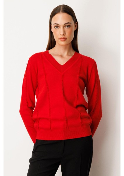 65321 Onteks V Yaka Şerit Kırçıllı Kazak