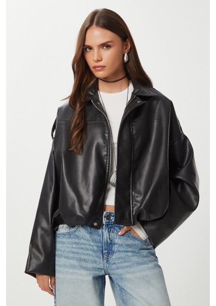 Suni Deri Bomber Ceket LOH0012 Siyah