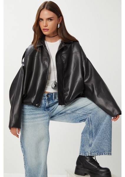Suni Deri Bomber Ceket LOH0012 Siyah modelleri