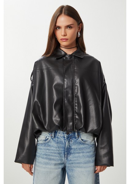 Suni Deri Bomber Ceket LOH0012 Siyah indirimleri