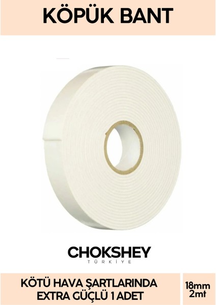 Uzun Ömürlü Süngerli Ultra Yapışkan Iç Dış Mekan Çok Amaçlı Çift Taraflı Köpük Bant 18MMX2M 1 Adet