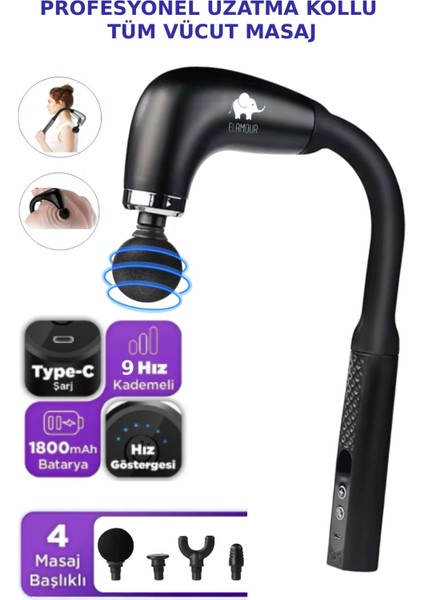 Yeni Nesil Profesyonel Şarjlı Uzatma Aparatlı Tüm Vücut Masaj Tabancası Çok Fonksiyon Fitness Masajı