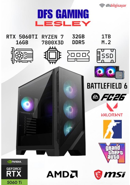 Dfs Gamıng Lesley Ryzen 7 7800X3D-B650M-RTX 5060 Tı 16GB-32GB Ddr5 Ram-1tb M.2 Ssd-Oyuncu Bilgisayarı