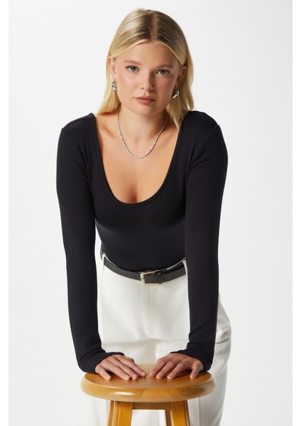 Kadın Heat Lux Touch U Yaka Siyah Uzun Kol Soft Bluz modelleri
