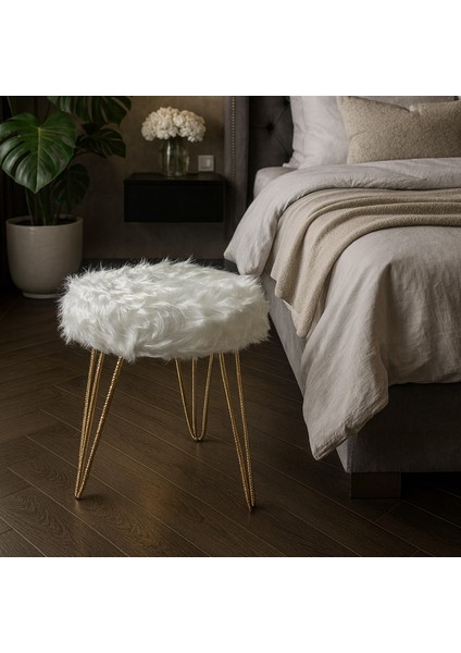 Gigi Beyaz Peluş Gold Ayaklı Puf Pş01 modelleri