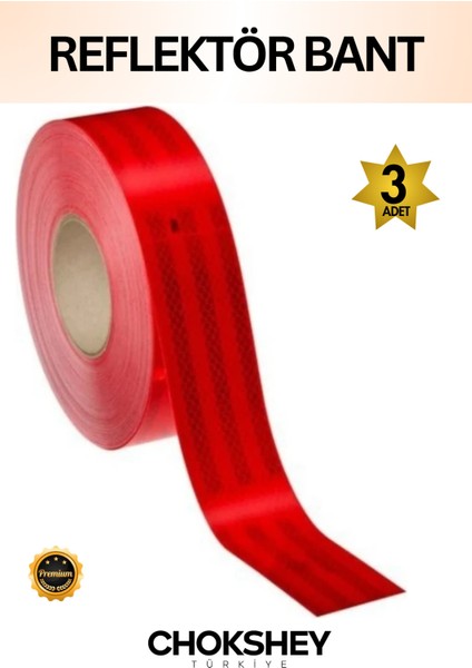 Reflektör Bant Kırmızı Reflektif Bant Ikaz Bandı 50MMX5MT - 3 Adet