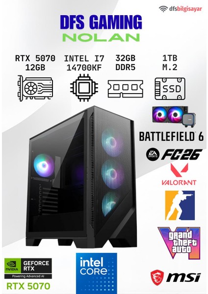 Dfs Gamıng Nolan Intel I7 14700KF-B760M Wıfı-Rtx 5070 12GB-32GB Ddr5 Ram-1tb M.2 Ssd-Oyuncu Bilgisayarı