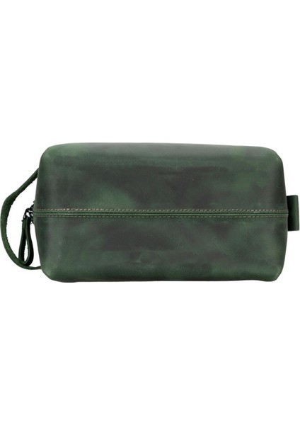 Antik Koyu Yeşil Büyük Deri Makyaj Çantası, Şık ve Kullanışlı Tasarım