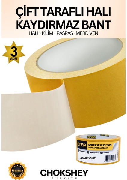 Halı Kilim Sabitleme Yapıştırma Kaydırmaz Çift Taraflı Bant 48MMX5MT - 3 Adet