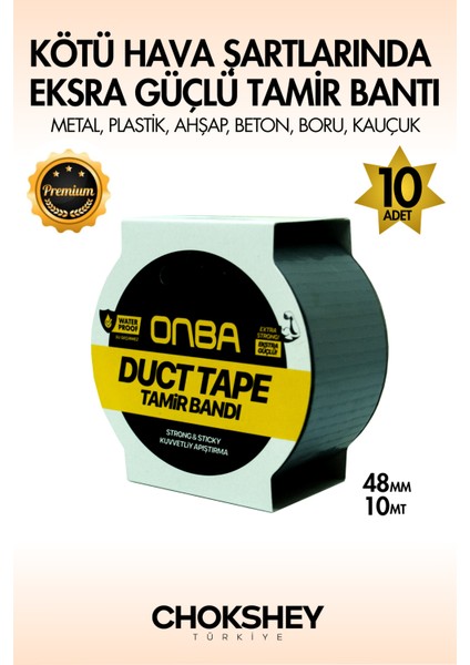 Süper Güçlü Su Geçirmez Sızdırmaz Gri Renk Çok Amaçlı Izolasyon ve Tamir Bandı 48MM x 10M - 10 Adet