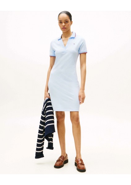 Kadın 1985 Ikonik Şerit Detaylı Dar Kesim Polo Mavi Elbise WW0WW45740C3Q