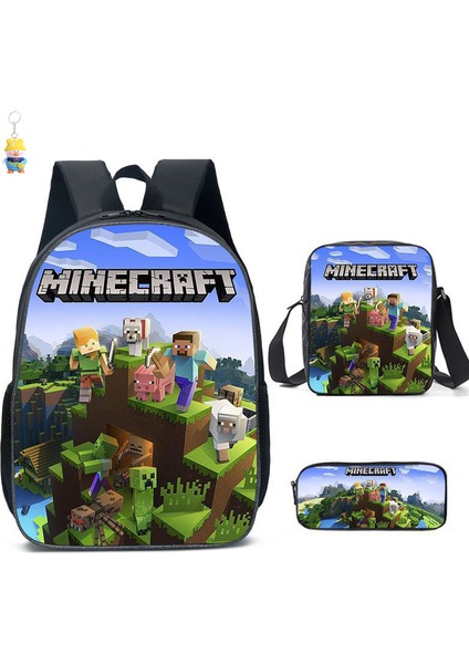 Mınecraft Ilkokul ve Ortaokul Öğrencileri Için Okul Çantası Mınecraft Oyunu Çevresel Sırt Çantası Üç Parçalı Öğrenci Sırt Çantası (Yurt Dışından)