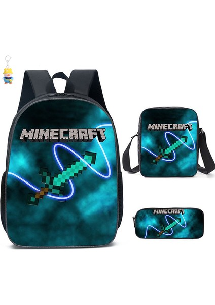 Mınecraft Ilkokul ve Ortaokul Öğrencileri Için Okul Çantası Mınecraft Oyunu Çevresel Sırt Çantası Üç Parçalı Öğrenci Sırt Çantası (Yurt Dışından)