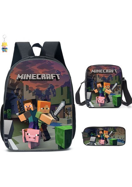 Mınecraft Ilkokul ve Ortaokul Öğrencileri Için Okul Çantası Mınecraft Oyunu Çevresel Sırt Çantası Üç Parçalı Öğrenci Sırt Çantası (Yurt Dışından)