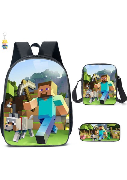 Mınecraft Ilkokul ve Ortaokul Öğrencileri Için Okul Çantası Mınecraft Oyunu Çevresel Sırt Çantası Üç Parçalı Öğrenci Sırt Çantası (Yurt Dışından)