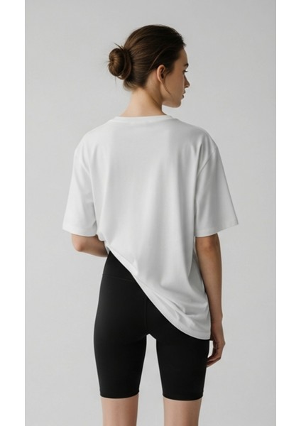 Kadeh Tasarım Baskılı Oversize Pamuklu Beyaz Kadın T-Shirt fiyatları