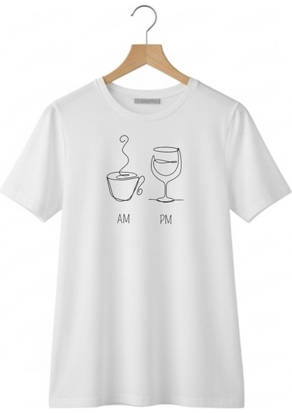 Kadeh Tasarım Baskılı Oversize Pamuklu Beyaz Kadın T-Shirt modelleri