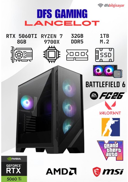 Dfs Gamıng Lancelot Ryzen 7 9700X-B650M-RTX 5060 Tı 8GB-32GB Ddr5 Ram-1tb M.2 Ssd-Oyuncu Bilgisayarı