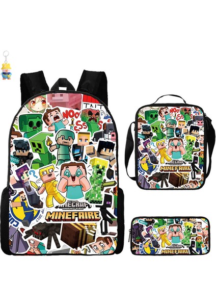 Mınecraft Ilkokul ve Ortaokul Öğrencileri Için Okul Çantası Mınecraft Oyunu Çevresel Sırt Çantası Üç Parçalı Öğrenci Sırt Çantası (Yurt Dışından)