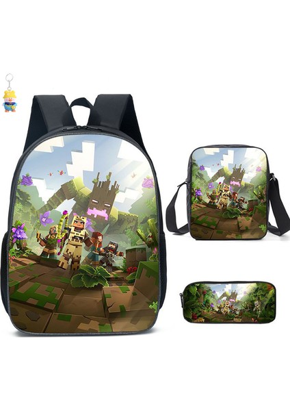 Mınecraft Ilkokul ve Ortaokul Öğrencileri Için Okul Çantası Mınecraft Oyunu Çevresel Sırt Çantası Üç Parçalı Öğrenci Sırt Çantası (Yurt Dışından)