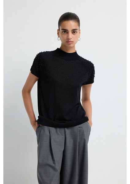 Inci Simli Triko Kazak Siyah 13945620000