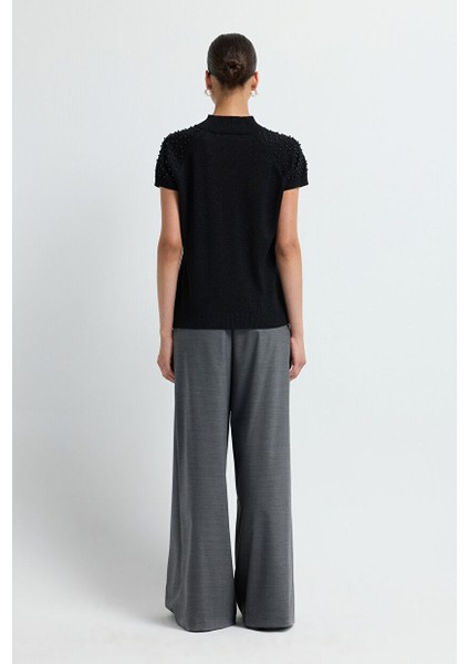 Inci Simli Triko Kazak Siyah 13945620000