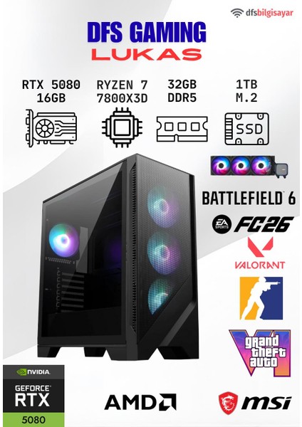 Dfs Gamıng Lukas Ryzen 7 7800X3D-B650M-RTX 5080 16GB-32GB Ddr5 Ram-1tb M.2 Ssd-Oyuncu Bilgisayarı
