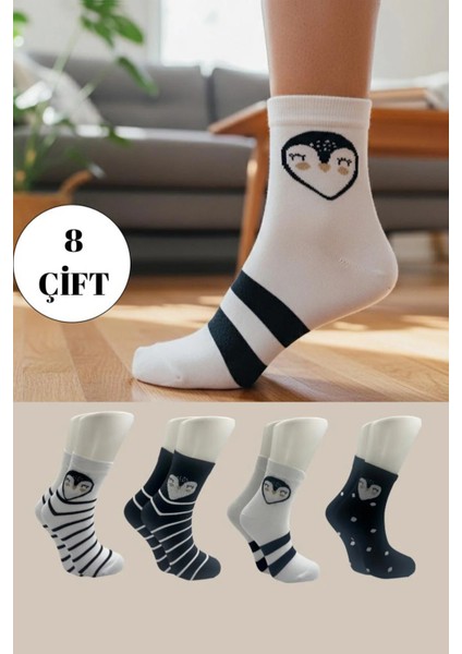 Bambu Kadın Desenli Yarım Konç Çorap Dikişsiz 8'li Paket