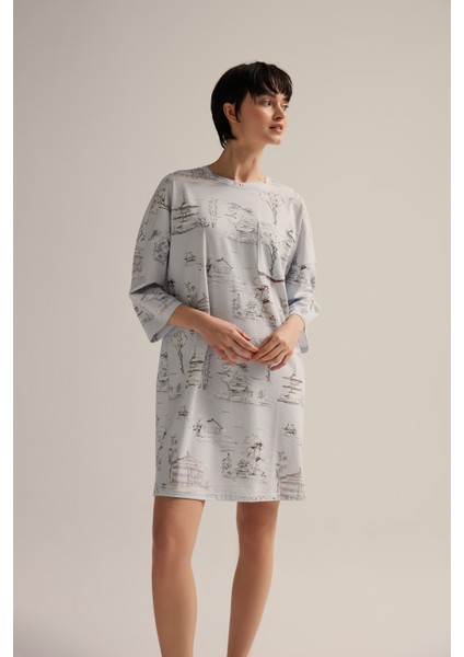 Kadın Pamuklu Uzun Kollu Gecelik