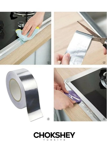 Özel Suya Sıcaklığa Dayanıklı Tamir Soba Boru Yama Alüminyum Yanmaz Folyo Bant 44MMX20M - 5 Adet