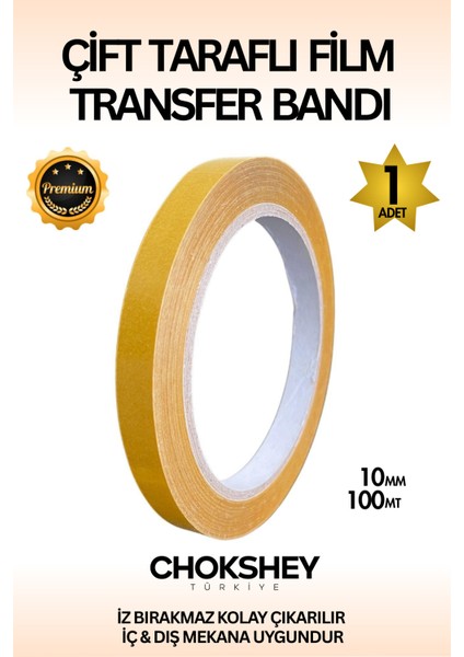 Çift Taraflı Film Transfer Bant Süper Tutuş Güçlü Şeffaf Pp Özellikli 10mmx100mt - 1 Adet