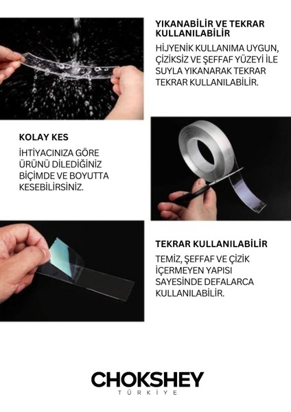 Yıkanabilir Nano Şeffaf Bant Su Geçirmez Süper Güçlü Montaj Bant 10MMX2MT modelleri