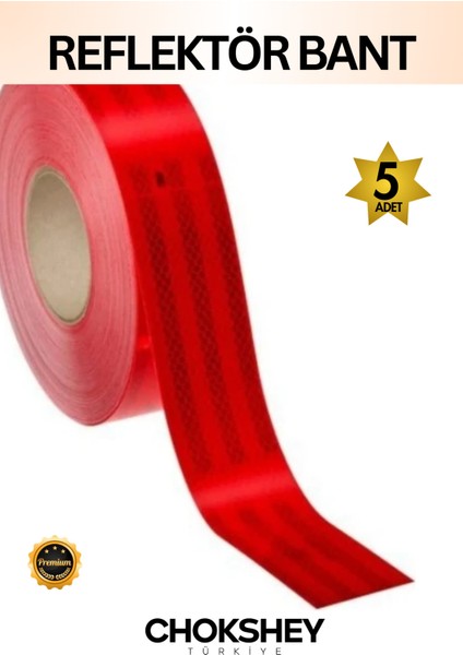 Reflektör Bant Kırmızı Reflektif Bant Ikaz Band 50MMX5MT 5 Adet