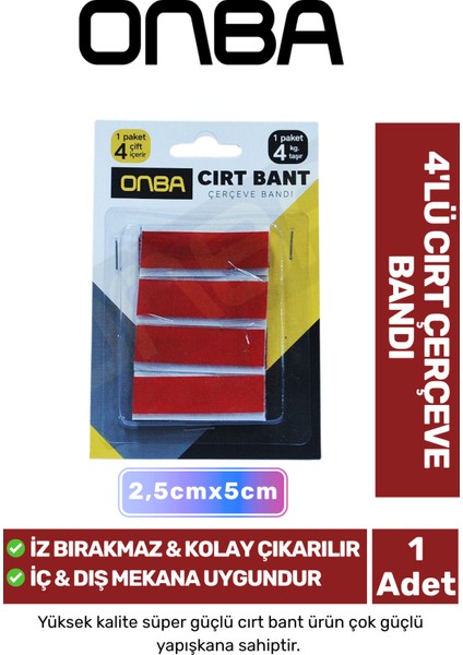 Özel Üretim Iz Bırakmayan Yüksek Kaliteli Süper Güçlü 2,5 cm x 5 cm 4'lü Cırt Çerçeve Bant - 1 Adet