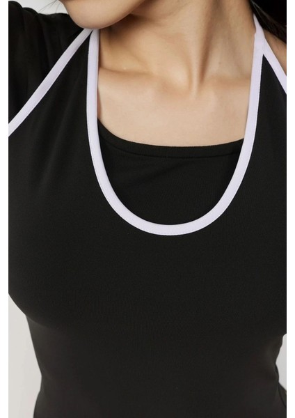 Kadın Halter Yaka Uzun Kollu Esnek Örme Top Black fırsatları